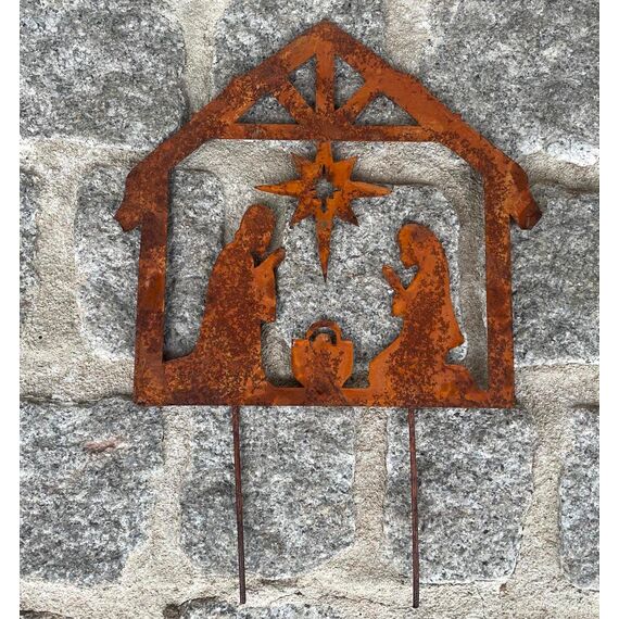 LB H&F Lilienburg Rostkrippe Gartenstecker Krippe Gartenstecker Weihnachtskrippe Winterdeko Weihnachtsdeko edelrost deko Weihnachten Dekoration Weihnachtsdeko Metall (Krippe)