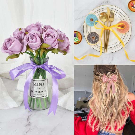 Toniful Satinband, dünne, einfarbige Stoffbänder für Geschenkverpackungen, Bastelarbeiten, Schleifen, Einladungen, Blumensträuße, Weihnachts-, Hochzeitsfeier-, Valentinstagsdekoration, 2,2 cm x 91 m