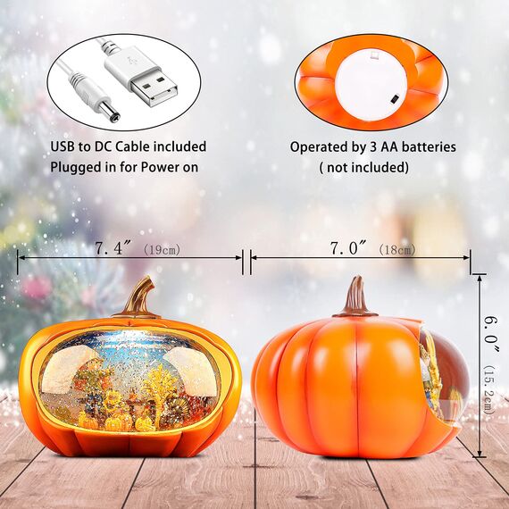 Thanksgiving Dekoration Kürbis, Weihnachten Schneekugel mit wirbelndem Glitzer, Kürbis Tischakzent für Herbst Ernte Weihnachten Winter Dekorationen, Thanksgiving Kürbis Herbst Ernte für Heimdekoration