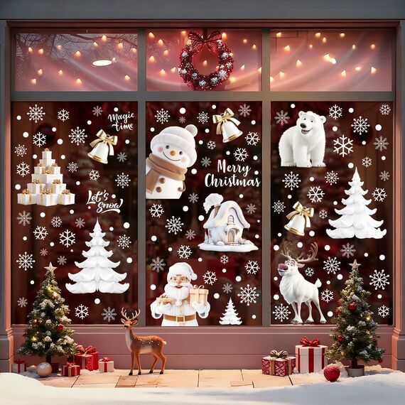 Moxled Fensterbilder Weihnachten Selbstklebend, 156 Weiß Fensterdeko Weihnachten, Wiederverwendbar Statisch Haftende PVC Aufkleber für Fenster Tür Winter Schneeflocken Weihnachtsdeko