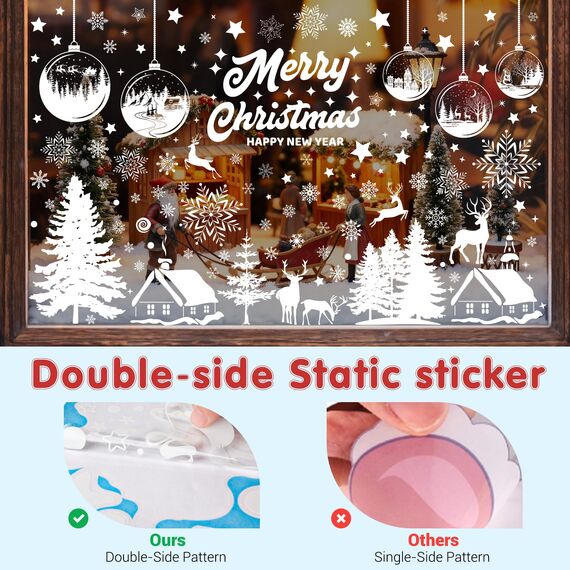 179 Fensterbilder Weihnachten Selbstklebend, Moxled Weiß Fensterdeko Weihnachten, Wiederverwendbar Statisch Haftende PVC Aufkleber für Fenster Tür Winter Schneeflocken Weihnachtsdeko