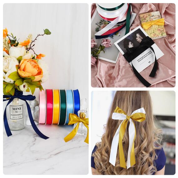 Toniful Satinband, dünne, einfarbige Stoffbänder für Geschenkverpackungen, Bastelarbeiten, Schleifen, Einladungen, Blumensträuße, Weihnachts-, Hochzeitsfeier-, Valentinstagsdekoration, 2,2 cm x 91 m