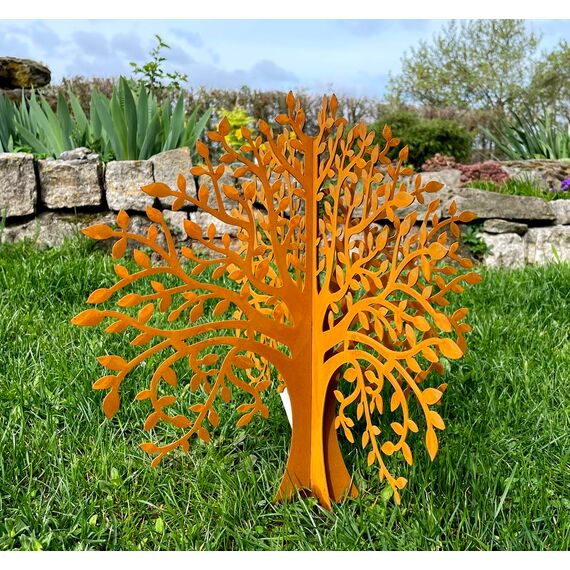 LB H&F Gartenstecker LEBENSBAUM 2tlg. 3D Baum 40x38cm zum stecken Gartendeko Deko Dekoration aus 2 Steckelementen Metall Rost Edelrost