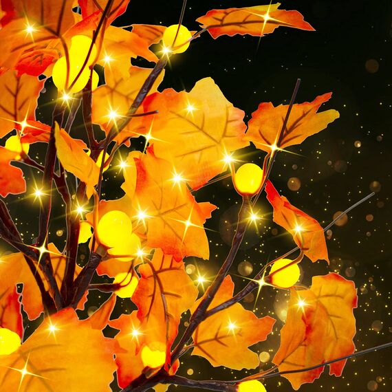 Künstlicher Herbst beleuchteter Ahornbaum 24 LED Kürbislichter Halloween Thanksgiving Dekorationen Tischlichter Batteriebetrieben fürDekoration Hochzeit Party Geschenke Indoor Outdoor Ernte Home Decor