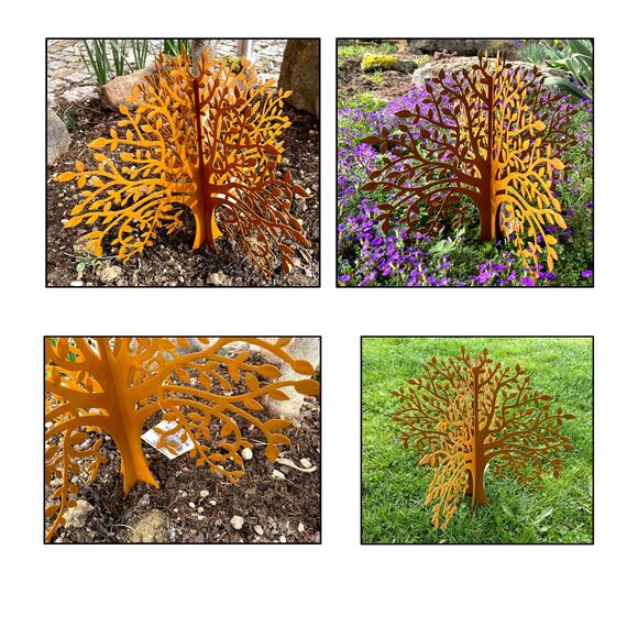 LB H&F Gartenstecker LEBENSBAUM 2tlg. 3D Baum 40x38cm zum stecken Gartendeko Deko Dekoration aus 2 Steckelementen Metall Rost Edelrost