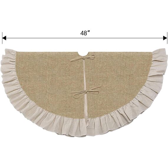 120cm Weihnachtsbaum Decke Jute, Tannenbaum Decke mit Rüschen, Rustikal Sackleinen Weihnachtsbaum Rock, Christbaumdecke für Winter Herbst Party Thanksgiving Neujahr Holiday Weihnachtsdekoration