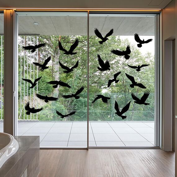 Moxled 20 Fensteraufkleber Vogelschutz, Fenstersticker Vogelaufkleber für Fensterscheiben Schwarz, Wiederverwendbar Statisch Haftende PVC Vogelschutz Aufkleber Fenster Fensterbilder Selbstklebend