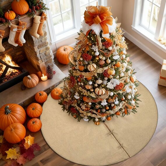 120 cm Weihnachtsbaum Decke Jute, Weihnachtsbaum Rock Rund, Leinen Tannenbaum Decke Weihnachtsbaumdecke für Winter, Herbst, Thanksgiving, Halloween, Neujahr, Party, Weihnachtsdeko