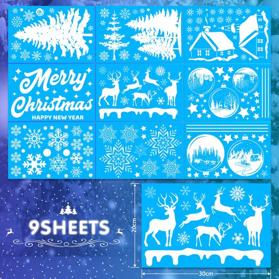 179 Fensterbilder Weihnachten Selbstklebend, Moxled Weiß Fensterdeko Weihnachten, Wiederverwendbar Statisch Haftende PVC Aufkleber für Fenster Tür Winter Schneeflocken Weihnachtsdeko