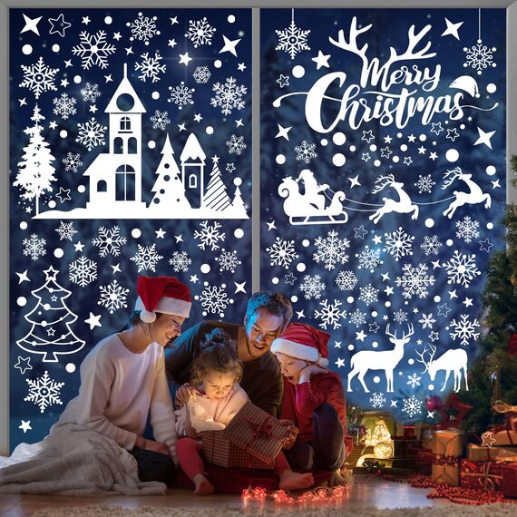 Moxled Fensterbilder Weihnachten Selbstklebend, 148 Weiß Fensterdeko Weihnachten, Wiederverwendbar Statisch Haftende PVC Aufkleber für Fenster Tür Winter Schneeflocken Weihnachtsdeko