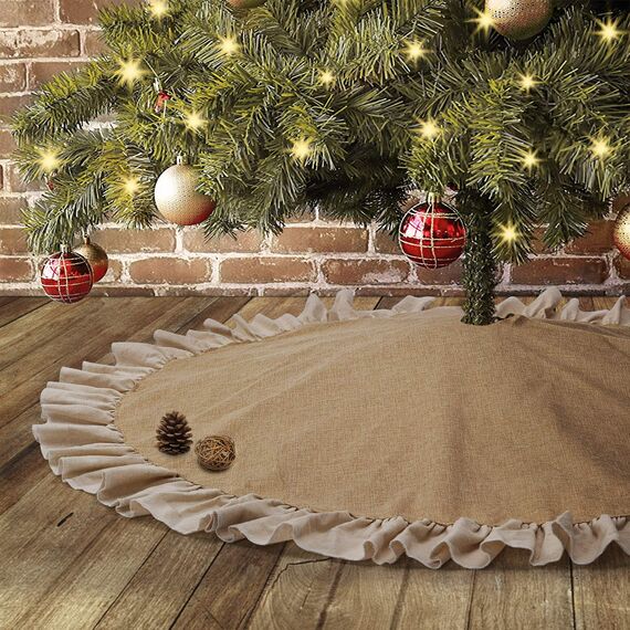 120cm Weihnachtsbaum Decke Jute, Tannenbaum Decke mit Rüschen, Rustikal Sackleinen Weihnachtsbaum Rock, Christbaumdecke für Winter Herbst Party Thanksgiving Neujahr Holiday Weihnachtsdekoration