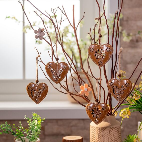 Valery Madelyn 6X Dekoaufhänger, 7.5cm Metallherzen zum Aufhängen, Herbst Dekoanhänger, Herz Anhänger für Geschenk Hochzeit Deko, Sommer deko zum hängen