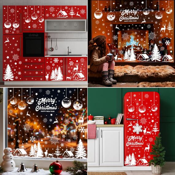 179 Fensterbilder Weihnachten Selbstklebend, Moxled Weiß Fensterdeko Weihnachten, Wiederverwendbar Statisch Haftende PVC Aufkleber für Fenster Tür Winter Schneeflocken Weihnachtsdeko