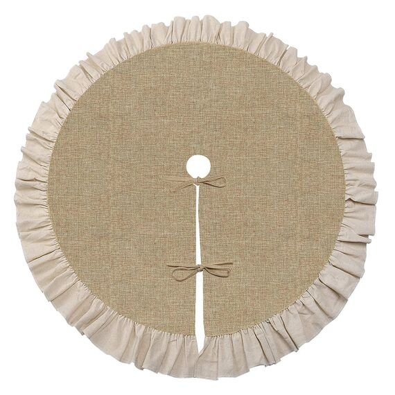 120cm Weihnachtsbaum Decke Jute, Tannenbaum Decke mit Rüschen, Rustikal Sackleinen Weihnachtsbaum Rock, Christbaumdecke für Winter Herbst Party Thanksgiving Neujahr Holiday Weihnachtsdekoration