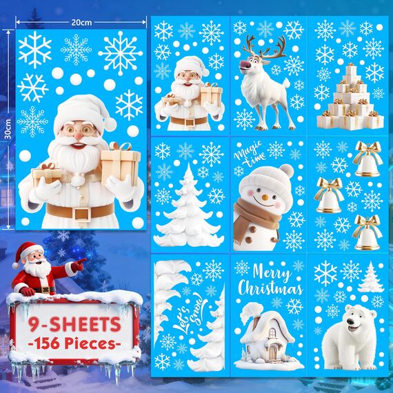 Moxled Fensterbilder Weihnachten Selbstklebend, 156 Weiß Fensterdeko Weihnachten, Wiederverwendbar Statisch Haftende PVC Aufkleber für Fenster Tür Winter Schneeflocken Weihnachtsdeko
