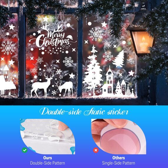 Moxled Fensterbilder Weihnachten Selbstklebend, 148 Weiß Fensterdeko Weihnachten, Wiederverwendbar Statisch Haftende PVC Aufkleber für Fenster Tür Winter Schneeflocken Weihnachtsdeko