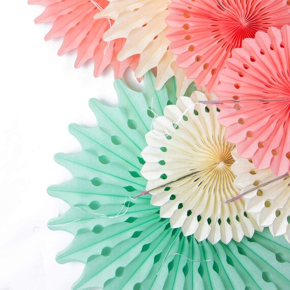 SUNBEAUTY 11 Stück Papier Fächer Dekoration Hängend Girlande Mintgrün Papierfächer Party Deko Set für Hochzeit Geburtstag Tischdeko Sommer-Dekoration Baby Shower Backdrop Garland