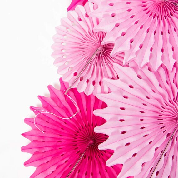 SUNBEAUTY 12er Set Papier Fächer Dekoration Papierrosetten Kit Party Feier Deko (Pink / Rosa)