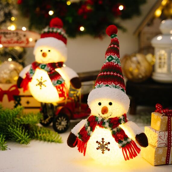ACAREY Weihnachtsdeko Wichtel mit Licht, 2 Stück Weihnachten Deko Schneemann Wichtel Figure Weihnachten Tischdeko Figur für Weihnachtsdeko Innen Kamin Büro Zimmer Weihnachts Geschenke
