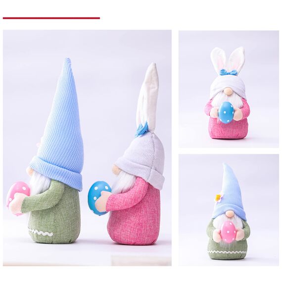 ENLACE 2 Stück Ostern Deko Wichtel, Handgemachte Plüsch Osterhasen Zwerg mit Eiern, Osterhasen Puppen für Osterdekoration Frühling Osterhase Wichtel Dekor Urlaub Dekoration
