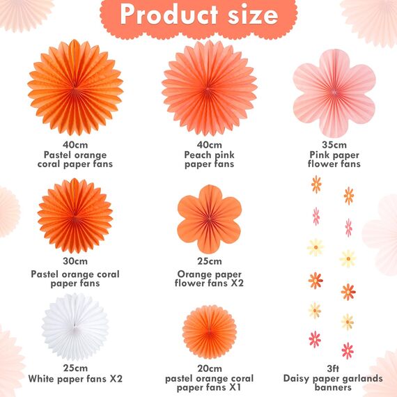 SUNBEAUTY 9 Stück Herbst Party Dekorationen Rot Orange Papier Fächer Dekor Hanging Gänseblümchen Girlande Rosa Weiß Blume Party Dekorationen für Hochzeit Geburtstag Klassenzimmer Baby Shower