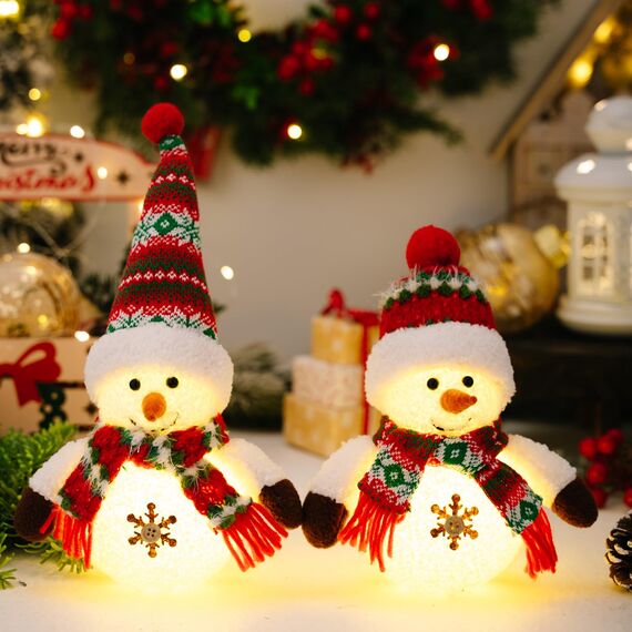 ACAREY Weihnachtsdeko Wichtel mit Licht, 2 Stück Weihnachten Deko Schneemann Wichtel Figure Weihnachten Tischdeko Figur für Weihnachtsdeko Innen Kamin Büro Zimmer Weihnachts Geschenke