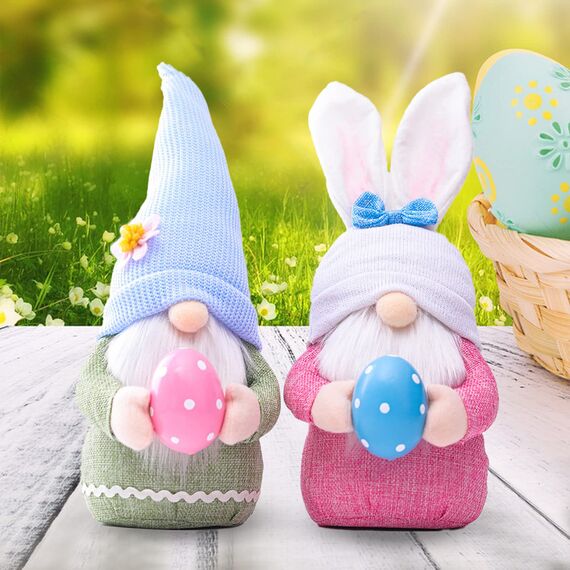 ENLACE 2 Stück Ostern Deko Wichtel, Handgemachte Plüsch Osterhasen Zwerg mit Eiern, Osterhasen Puppen für Osterdekoration Frühling Osterhase Wichtel Dekor Urlaub Dekoration