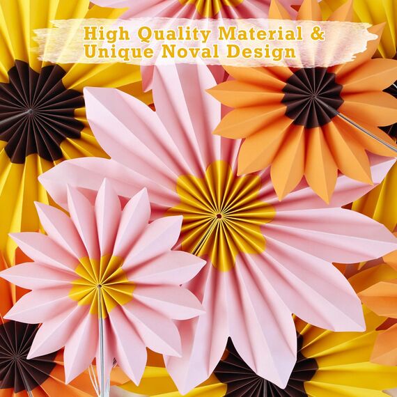 SUNBEAUTY 9 Stück Sonnenblumen Papierfächer Rosa Party Dekoration Seidenpapier Fächer Orange Hängende Girlande für Geburtstag Hochzeit Tischdeko Abschluss Party Deko