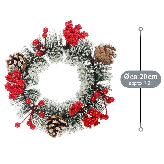 COM-FOUR® 2X Tischkranz Weihnachten - Adventskranz mit Pinienzapfen, Beeren und Kunstschnee - Dekokranz - Weihnachtsdeko - Weihnachtskranz