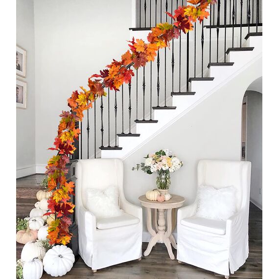 Artiflr 2 Stück Herbst-Ahorn-Girlande, 15 m/Strang, hängende Rebe, Ahornblatt-Girlande, künstliche Herbstlaub-Girlande, Thanksgiving-Dekoration für Zuhause, Hochzeit, Kamin, Party, Weihnachten