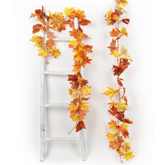 Artiflr Herbstgirlande, Ahornblatt, 1,5 m / Strang, hängende Rebe, künstliches Herbstlaub, Girlande, Erntedankfest, Dekoration für Zuhause, Hochzeit, Kamin, Party, Weihnachten, 2 Stück
