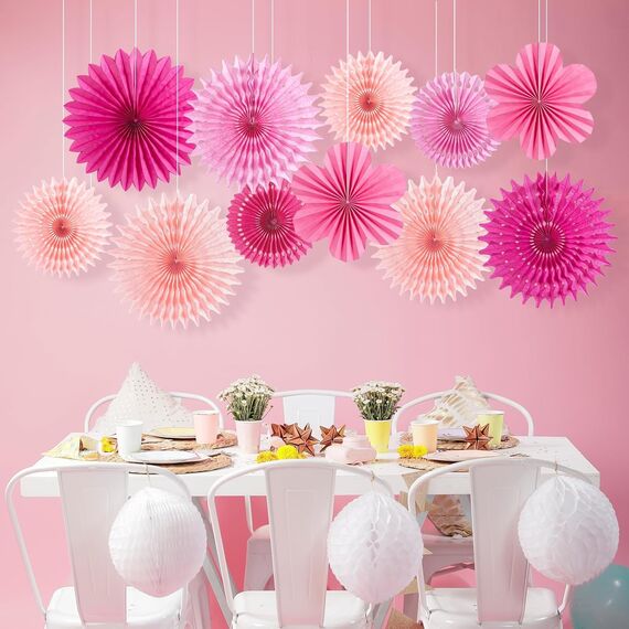 SUNBEAUTY 11 Stück rosa Papierfächer Papierfächer Party Dekoration Papierblumen zum Aufhängen Geburtstag Party Hochzeit Neujahr Babyparty Gartenparty