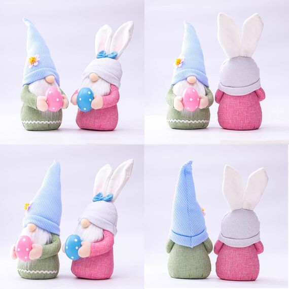 ENLACE 2 Stück Ostern Deko Wichtel, Handgemachte Plüsch Osterhasen Zwerg mit Eiern, Osterhasen Puppen für Osterdekoration Frühling Osterhase Wichtel Dekor Urlaub Dekoration
