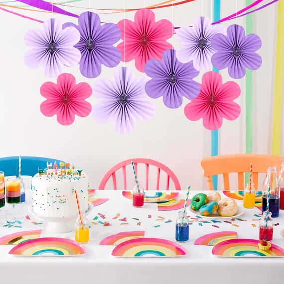 SUNBEAUTY 9 Stück Papier Fächer Dekoration Hanging Girlande Blau Hellviolett Orange Blumen Papierfächer Party Deko für Hochzeit Geburtstag Tea Party Tischdeko Classroom Baby Shower Backdrop Garland