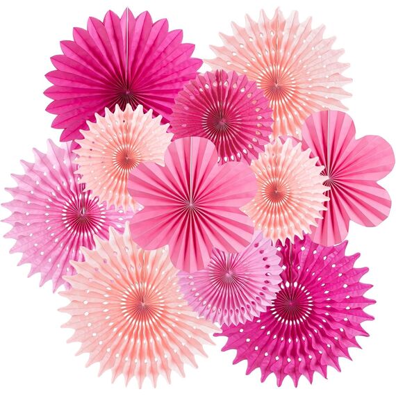 SUNBEAUTY 11 Stück rosa Papierfächer Papierfächer Party Dekoration Papierblumen zum Aufhängen Geburtstag Party Hochzeit Neujahr Babyparty Gartenparty