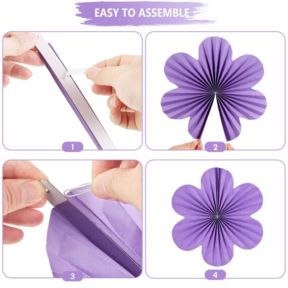 SUNBEAUTY 9 Stück Papier Fächer Dekoration Hanging Girlande Blau Hellviolett Orange Blumen Papierfächer Party Deko für Hochzeit Geburtstag Tea Party Tischdeko Classroom Baby Shower Backdrop Garland
