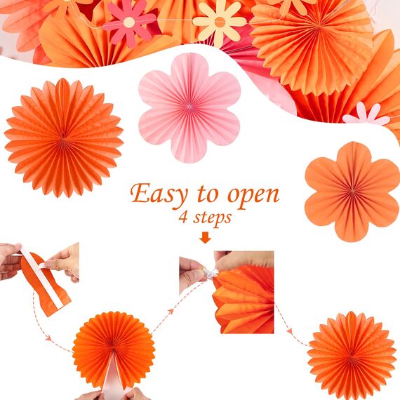 SUNBEAUTY 9 Stück Herbst Party Dekorationen Rot Orange Papier Fächer Dekor Hanging Gänseblümchen Girlande Rosa Weiß Blume Party Dekorationen für Hochzeit Geburtstag Klassenzimmer Baby Shower