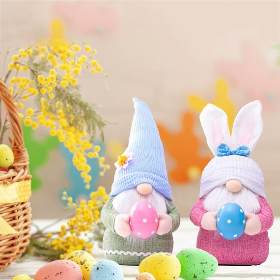 ENLACE 2 Stück Ostern Deko Wichtel, Handgemachte Plüsch Osterhasen Zwerg mit Eiern, Osterhasen Puppen für Osterdekoration Frühling Osterhase Wichtel Dekor Urlaub Dekoration