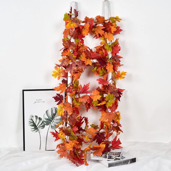 Artiflr 2 Stück Herbst-Ahorn-Girlande, 15 m/Strang, hängende Rebe, Ahornblatt-Girlande, künstliche Herbstlaub-Girlande, Thanksgiving-Dekoration für Zuhause, Hochzeit, Kamin, Party, Weihnachten