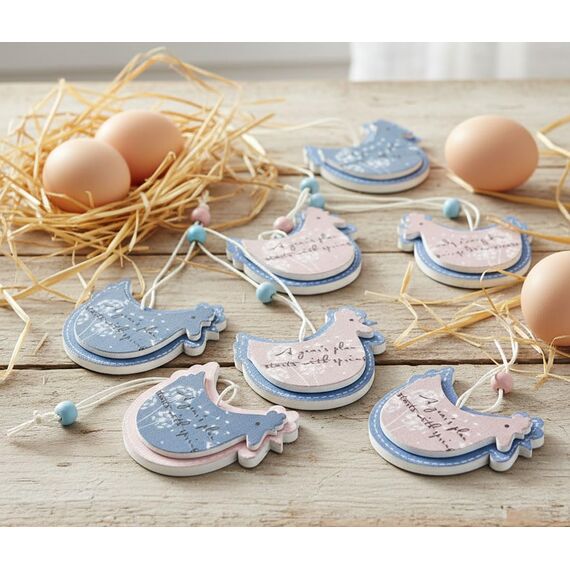 8er Set Anhänger Henne Deko Holz Huhn Frühling Holzanhänger Frühlingsdeko Ostern Dekoanhänger Osterdeko (Anhänger Huhn)