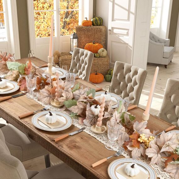 Artiflr Herbstgirlande, Ahornblatt-Dekoration, hängende Rebengirlande, künstliches Herbstlaub, Girlande, Erntedankfest, Dekoration für Zuhause, Hochzeit, Kamin, Party, Weihnachten (weiß)