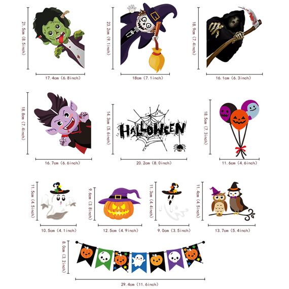 Moxled Halloween Deko Fensteraufkleber, Kürbis Spinnennetz Fledermaus Fensterbilder, 9 Blätte Halloween Fenster Tür Aufkleber, 55Pcs Geister Vampir Hexe Wandaufkleber für Kinderzimmer Party