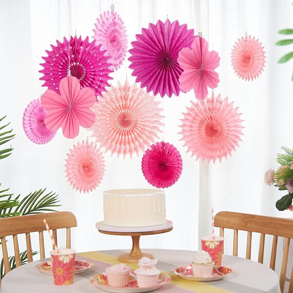SUNBEAUTY 11 Stück rosa Papierfächer Papierfächer Party Dekoration Papierblumen zum Aufhängen Geburtstag Party Hochzeit Neujahr Babyparty Gartenparty