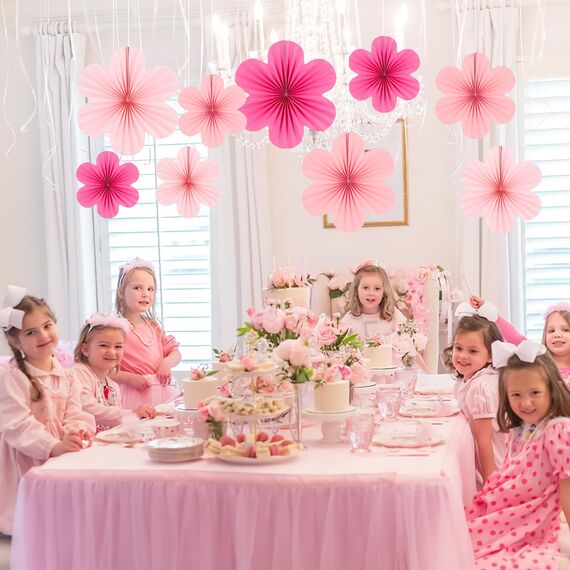 SUNBEAUTY 9 Stück Papier Fächer Dekoration Papierblumen zum Aufhängen Rosa Blumen Papier Party Deko Set für Hochzeit Geburtstagsdeko Tischdeko Baby Shower Frühling Sommer Deko