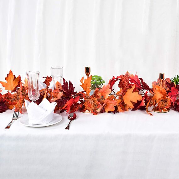 Artiflr 2 Stück Herbst-Ahornblatt-Girlande, künstliche Ahorn-Girlande, Herbst-hängende Herbst-Blätter-Ranken für drinnen und draußen, Hochzeit, Thanksgiving, Abendessen, Party-Dekoration