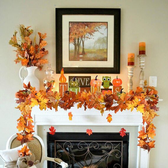 Artiflr Herbstgirlande, Ahornblatt, 1,5 m / Strang, hängende Rebe, künstliches Herbstlaub, Girlande, Erntedankfest, Dekoration für Zuhause, Hochzeit, Kamin, Party, Weihnachten, 2 Stück