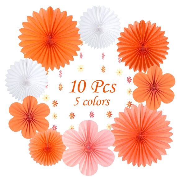 SUNBEAUTY 9 Stück Herbst Party Dekorationen Rot Orange Papier Fächer Dekor Hanging Gänseblümchen Girlande Rosa Weiß Blume Party Dekorationen für Hochzeit Geburtstag Klassenzimmer Baby Shower