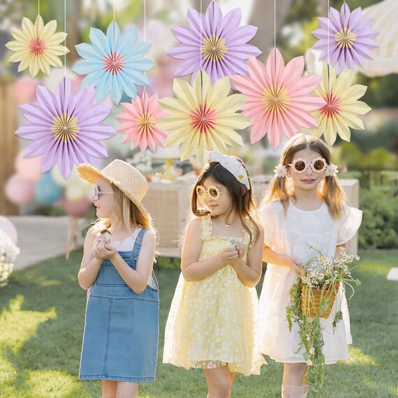 SUNBEAUTY 9 Stück Sonnenblumen Papierfächer Bunt Party Dekoration Seidenpapier Fächer Hängende Girlande für Geburtstag Hochzeit Tischdeko Abschluss Party Deko