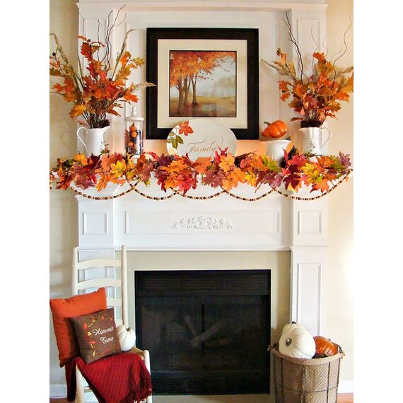 Artiflr 2 Stück Herbst-Ahorn-Girlande, 15 m/Strang, hängende Rebe, Ahornblatt-Girlande, künstliche Herbstlaub-Girlande, Thanksgiving-Dekoration für Zuhause, Hochzeit, Kamin, Party, Weihnachten