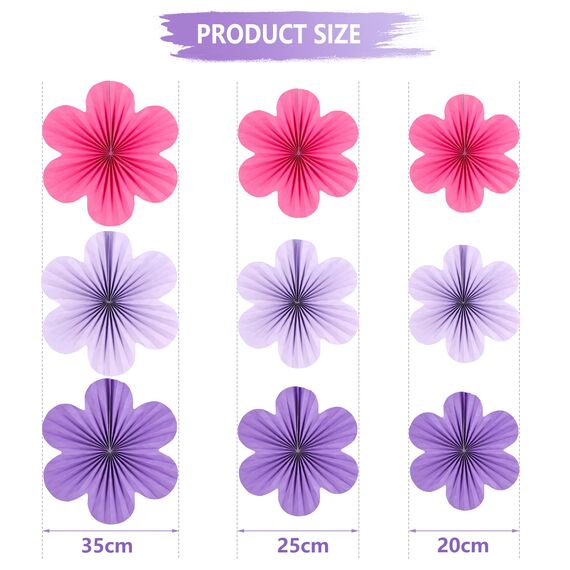 SUNBEAUTY 9 Stück Papier Fächer Dekoration Hanging Girlande Blau Hellviolett Orange Blumen Papierfächer Party Deko für Hochzeit Geburtstag Tea Party Tischdeko Classroom Baby Shower Backdrop Garland